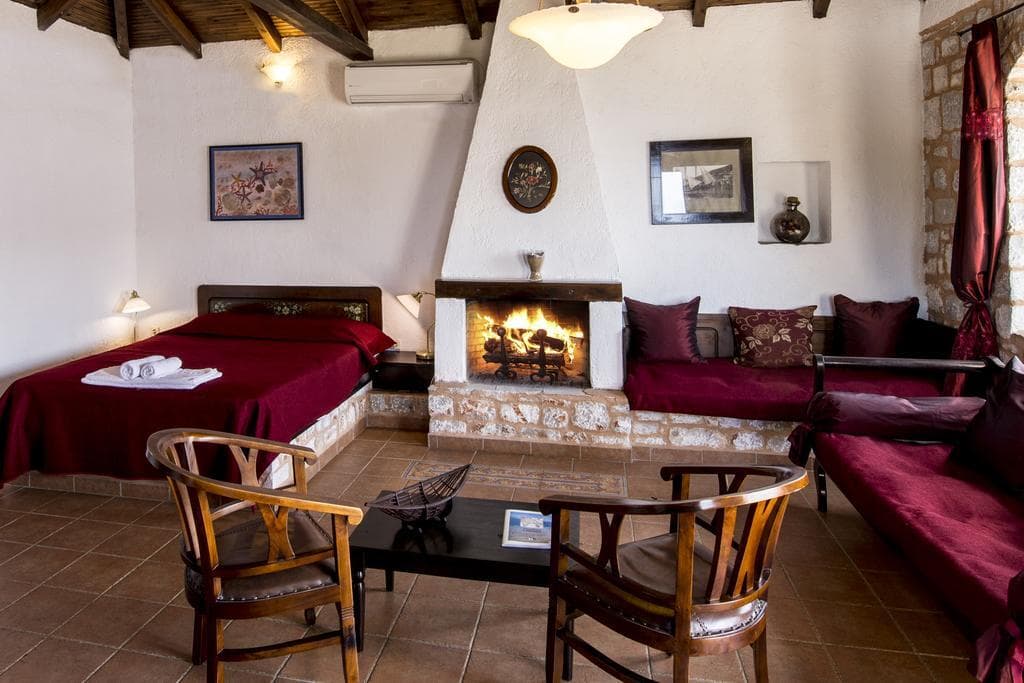 A fireplace in one of the studios